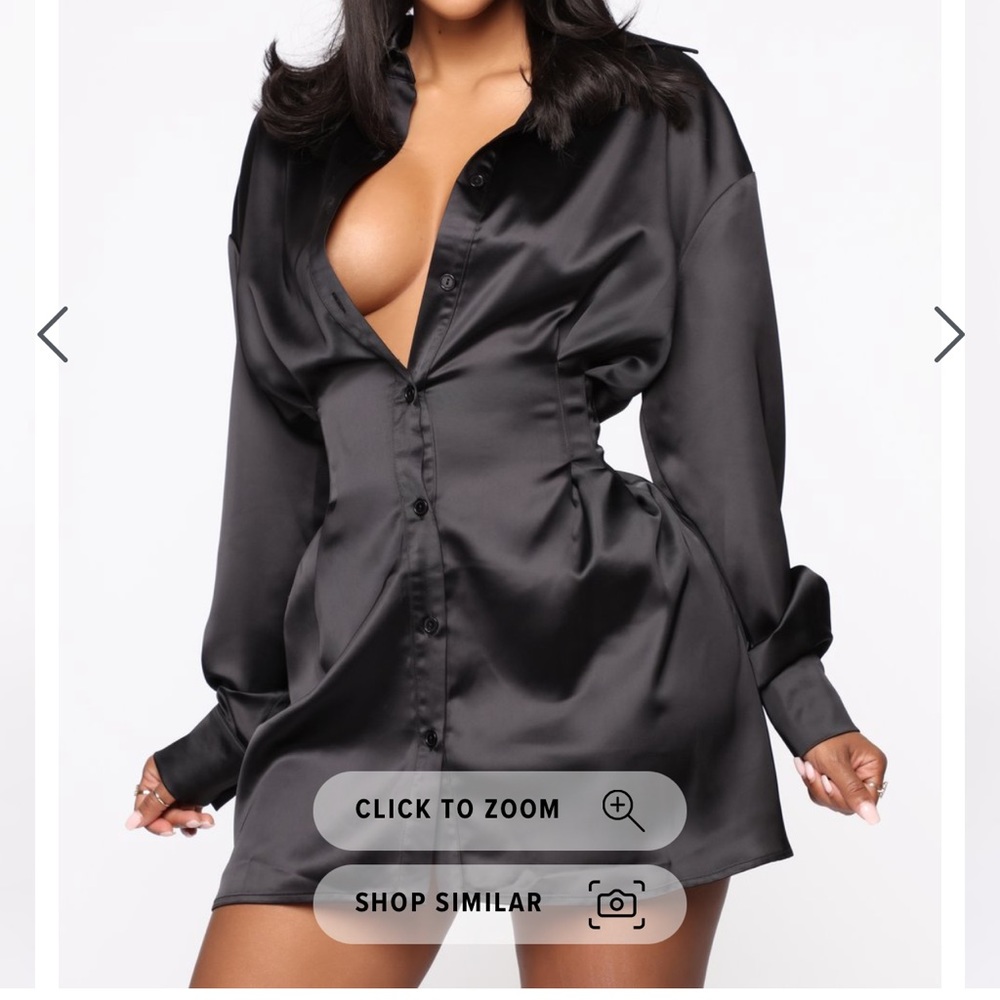 Executive Mini Satin Shirt Dress - Black
